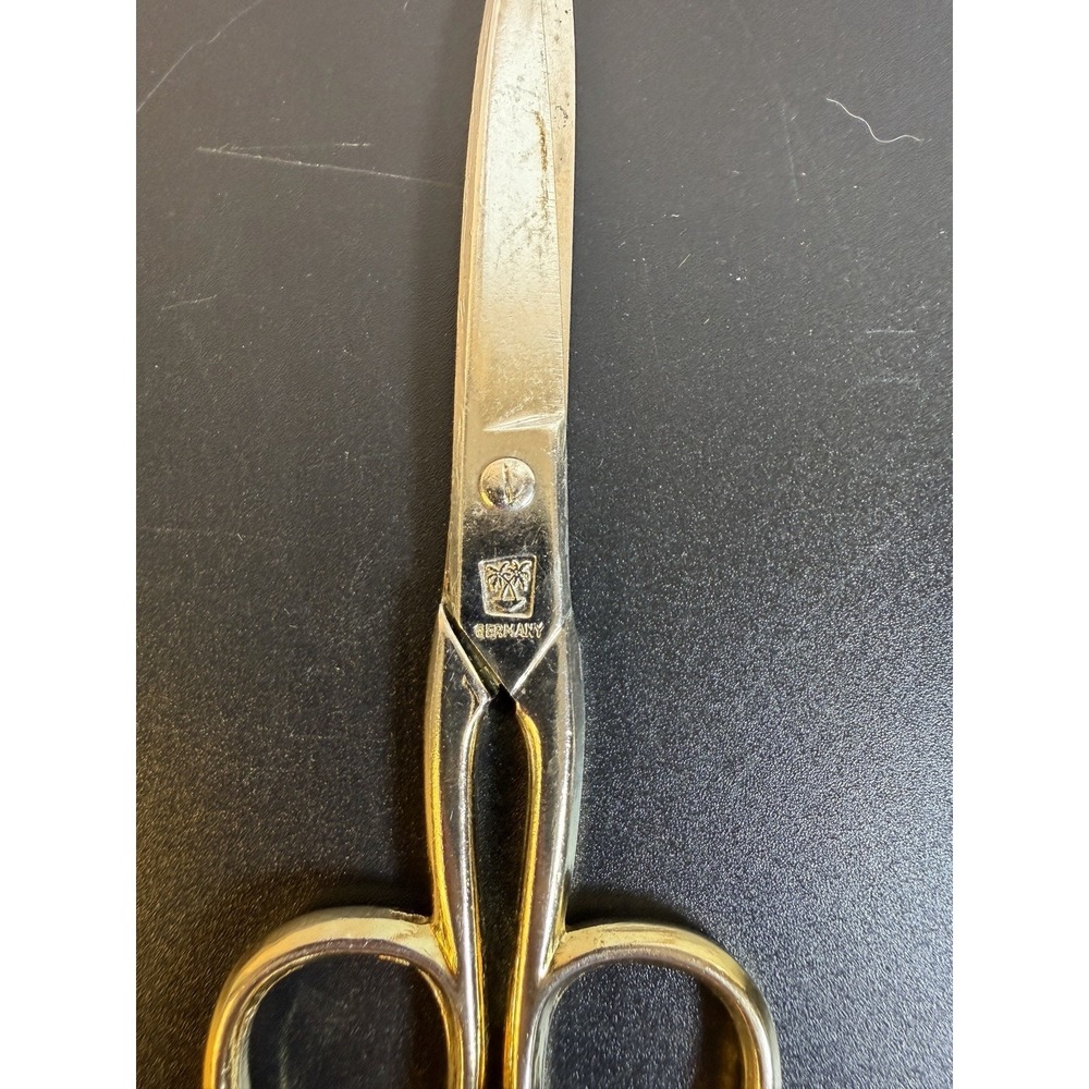 Vintage Palm Tree Logo Gold Plated German 5" Sewing Tailor Scissors